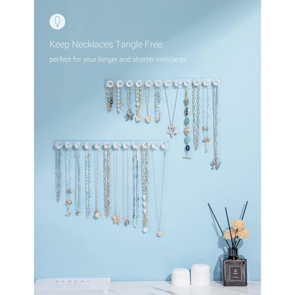 2 Pack Acrylic Necklaces Holder Hanging Jewelry Organizer Wall Mounted Necklace - Picture 3 of 8